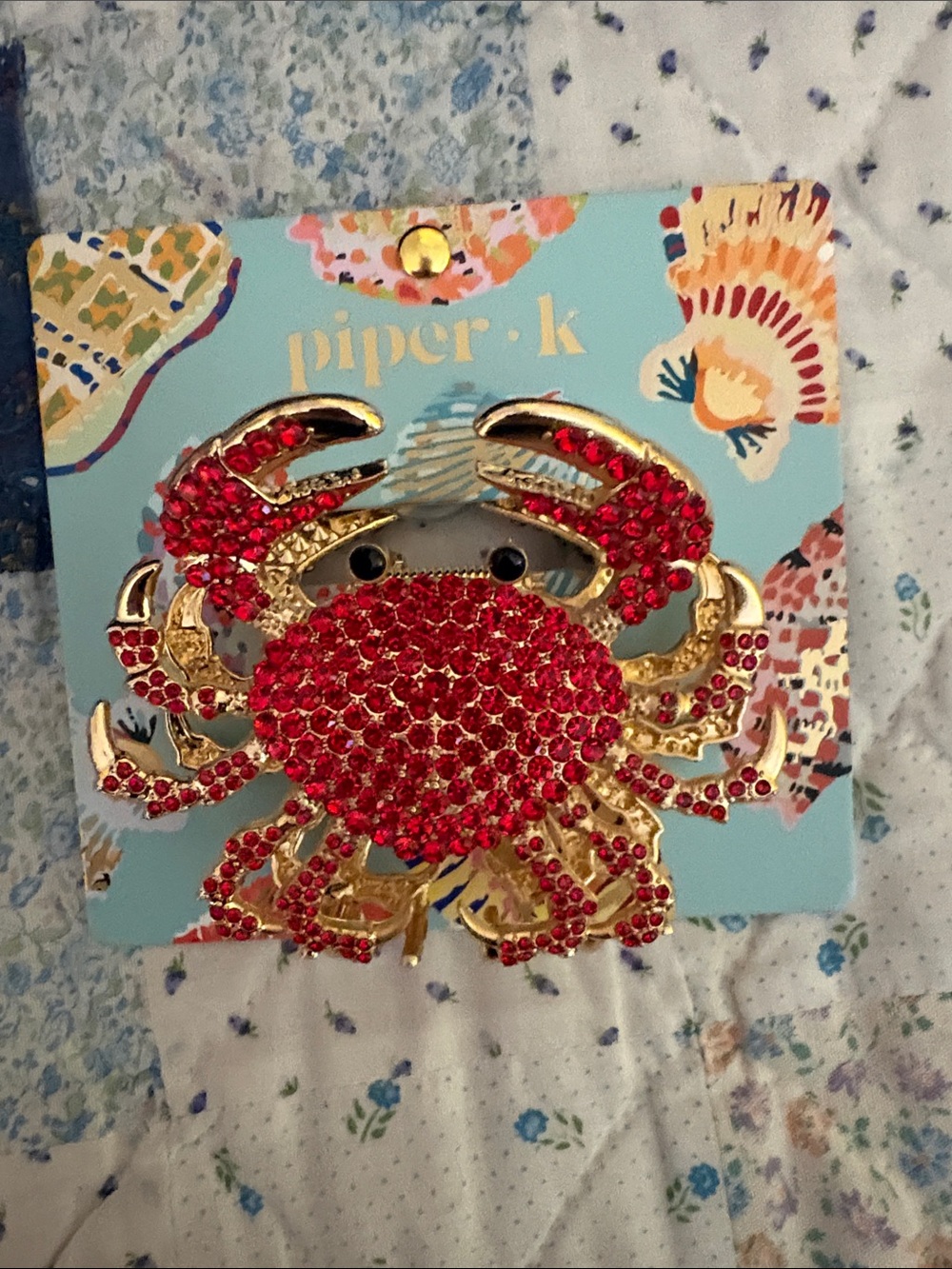 piper•k Red Crystal Crab Hair Clip with Gold-Tone Metal